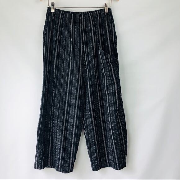 MSquare black silver stripe lagenlook crop wide leg lagenlook pants medium - Picture 2 of 8